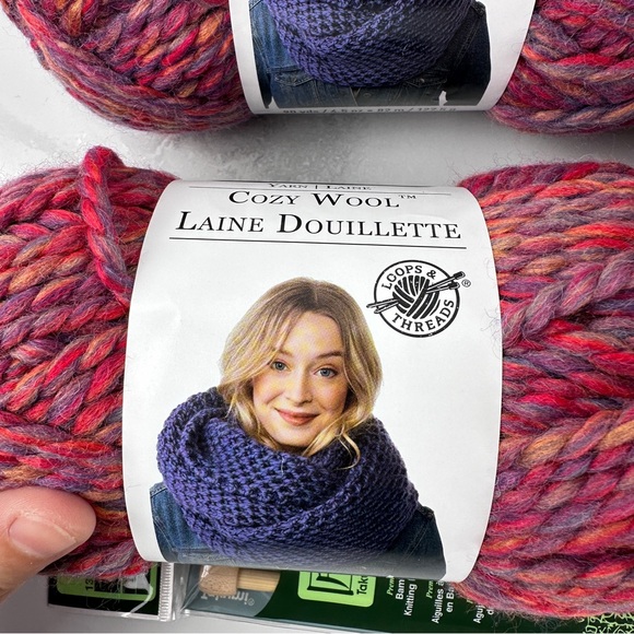 Loops & Threads® Cozy Wool Yarn & bamboo size 10 needles, 3 yarn are brand new - Picture 3 of 6